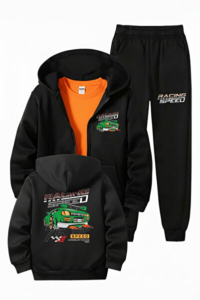 FYK KİDS طقم بدلة رياضية للأولاد بقلنسوة وطباعة سيارات السباق مع تفاصيل واضحة