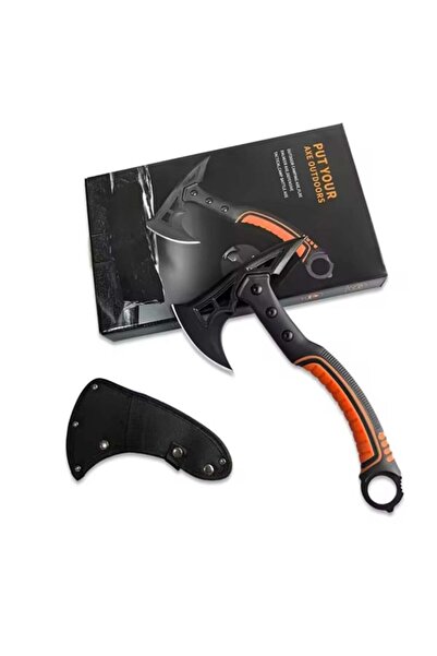 Depox Multifunctional camping axe with hammer and throwing knife, stainless steel, rubberized handle, 33.5