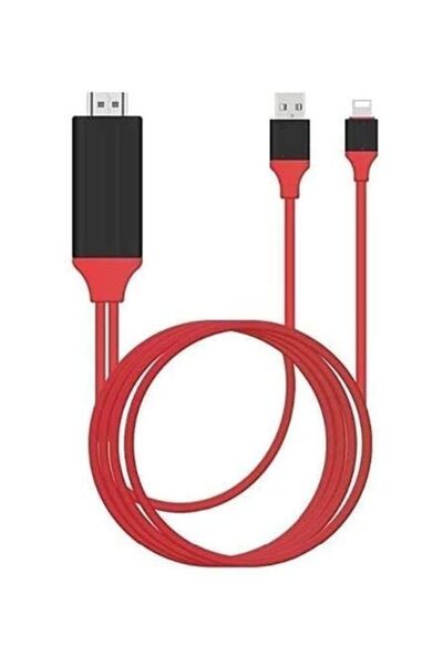 ICS كابل HDMI AV TV لهاتف Apple iPhone أحمر/أسود