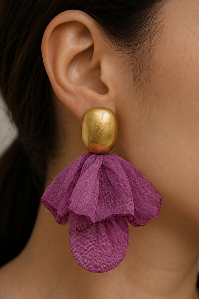 TAKIŞTIR Altın Ve Mor Renk Sallantılı Tasarım Küpe (Çift)