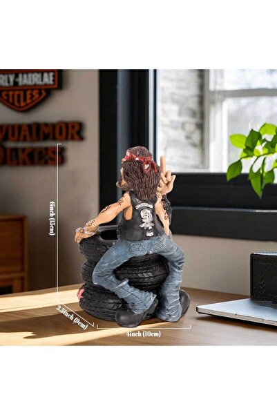 Choice Middle Finger Man Funny Biker Figurine Sitting on Tires, Middle Finger Gesture Resin Statue, Desk Sh
