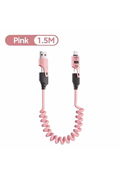 Choice كابل شحن سريع USB-C بطول 1.5 متر، مصنوع من سبائك الزنك الوردية، 4 في 1...