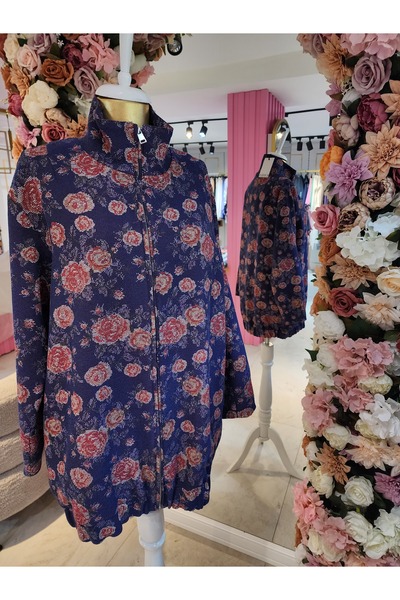 Kayra çicek desenli ceket lacivert