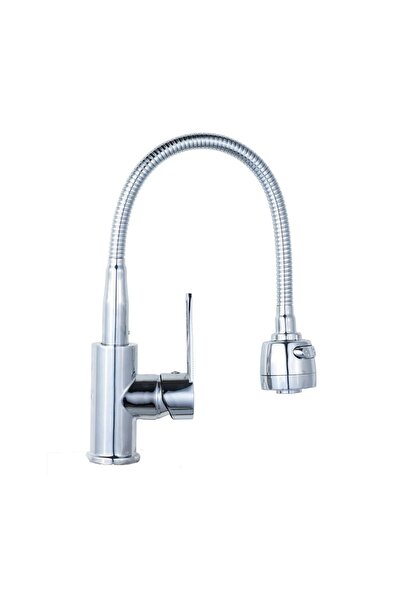 Trendy's Μπαταρία κουζίνας μονού μοχλού Trendy's με εύκαμπτο στόμιο και αεριστήρα 2 λειτουργιών, φινίρισμα χρωμίου