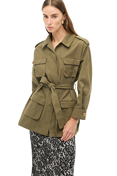 Perspective 100% Cotton Khaki Shirt Collar Jacket