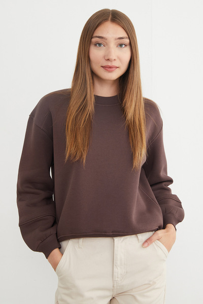 Fulla Moda Φούτερ με λαιμόκοψη 3 νημάτων Basic