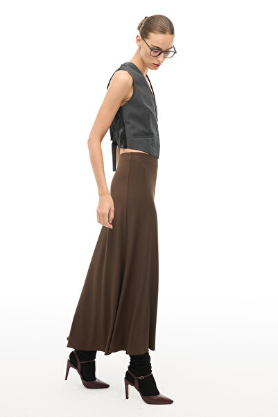 Perspective Brown High Waist Midi Skirt