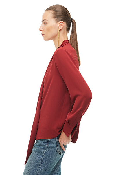 Perspective Burgundy Tie Neck Blouse