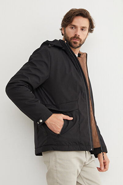 Fulla Moda Μπουφάν με με τύπωμα τσέπες με φερμουάρ με κουκούλα