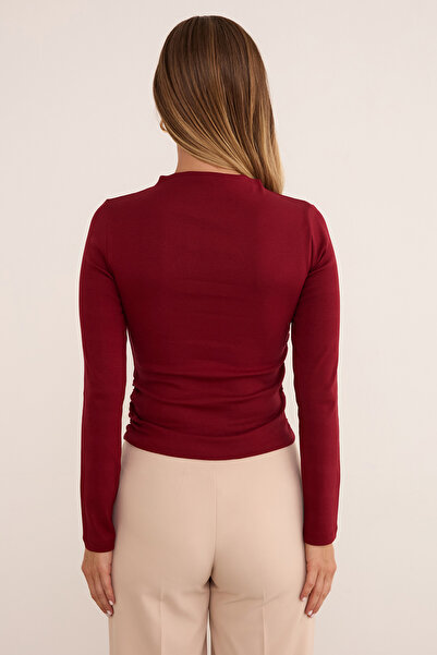 Fulla Moda Basic Draped Side Stand Collar Modal Blouse