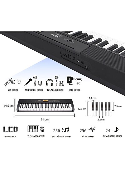 JWIN JTK-3500 61 Tuş Hassasiyetli 5 Oktav Org Seti - Siyah