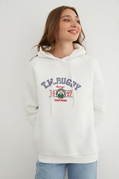 Fulla Moda 3 Thread Rugby Embroidered Hooded Sweatshirt