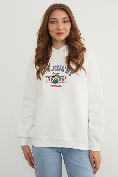 Fulla Moda 3 Thread Rugby Embroidered Hooded Sweatshirt