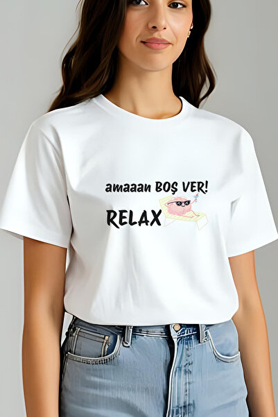 giftkonsept تي شيرت Aman Boşver مطبوع عليه نص مرح ذو قصة عادية مصنوع من القطن...