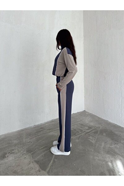 Pimody Women's Smoked Zippered Modal Tracksuit Set Fabric Tracksuit