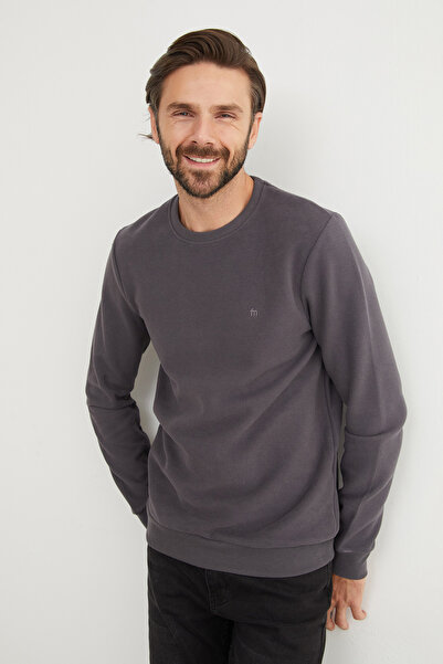 Fulla Moda M Letter Embroidered Ribbed Crew Neck Sweatshirt