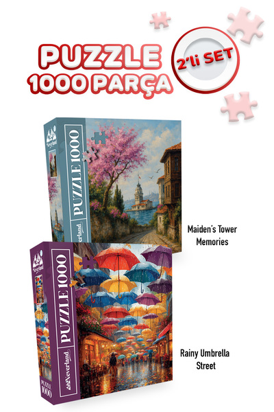 Neverland 2 ADET 1000 PARÇA PUZZLE -KIZ KULESİ ANILARI VE YAĞMURLU ŞEMSİYELİ ...