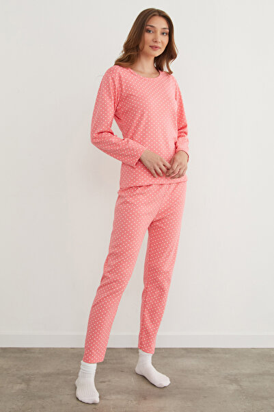 Fulla Moda Σετ πιτζάμες με λαιμόκοψη με σχέδιο πουά