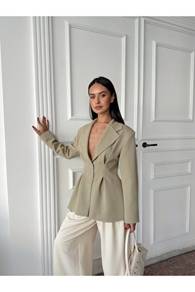 mydukkan.co Pile Detail Buttoned Blazer Jacket