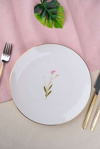 tabakevi Tabak Evi Porcelain Natura Broadcloth Gold Gilded Cake Plate 20.50cm Single