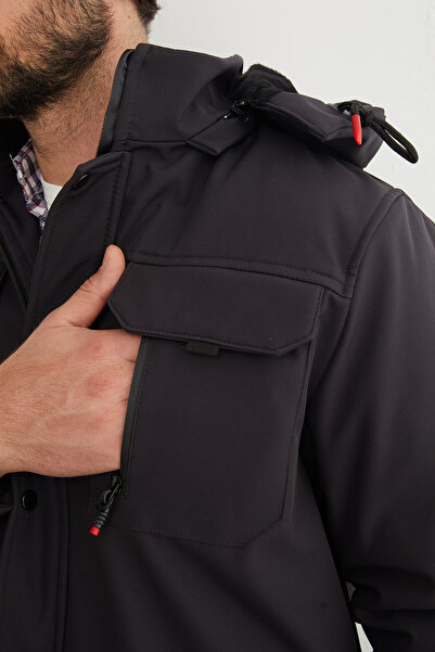 Fulla Moda Diving Fabric Snap Button Hooded Jacket