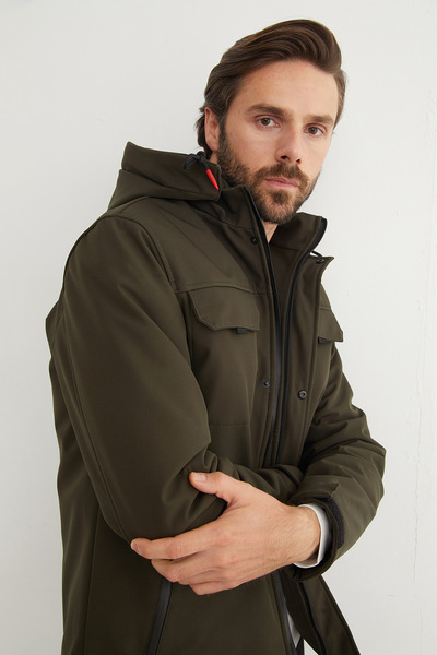 Fulla Moda Diving Fabric Snap Button Hooded Jacket