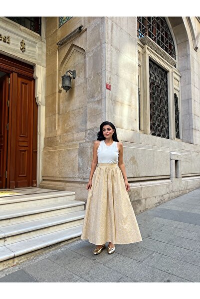 KÜÇÜĞÜM BUTİK Yellow Crispy Floral Poplin Flared Skirt