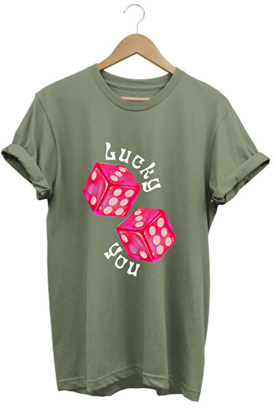onsrawear Unisex Basic T-Shirt with Lucky Dice Printed and Lucky You Written on It