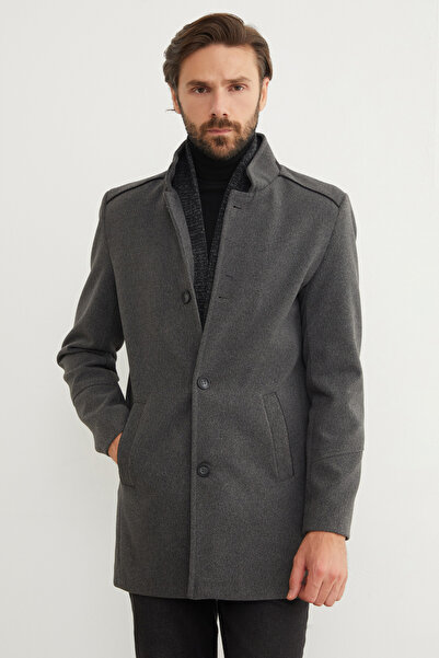 Fulla Moda Παλτό με κασμίρ με γιακά σάλι με τσέπες