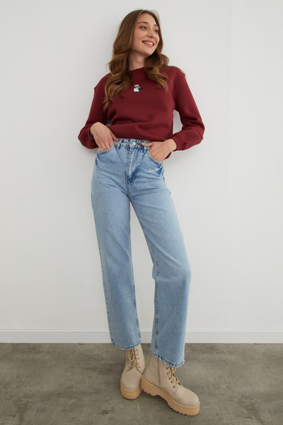 Fulla Moda Φούτερ με λαιμόκοψη με κέντημα με αρκουδάκια με 3 κλωστές