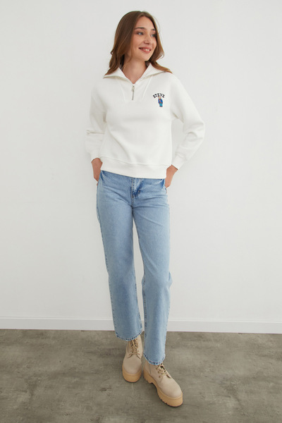 Fulla Moda 3-ниткова кофта з вишивкою ведмедика та напівзастібкою-блискавкою