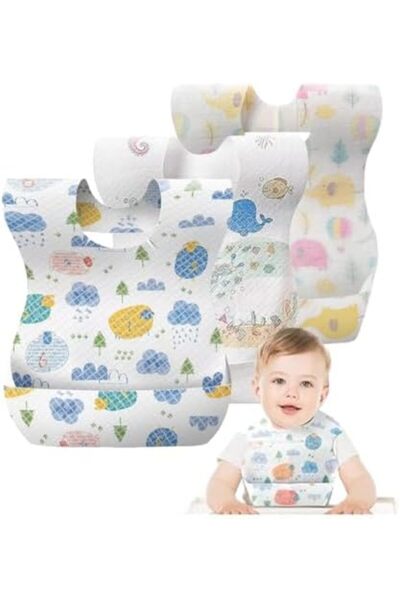 SKY TOUCH مريلة أطفال SKY-TOUCH للاستخدام مرة واحدة، 60 قطعة، مريلة محمولة مق...