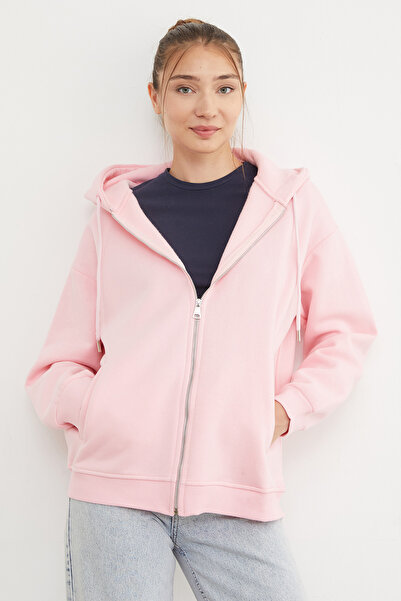 Fulla Moda Hanorac cu glugă și fermoar cu buzunare Basic Fleto cu 3 fire