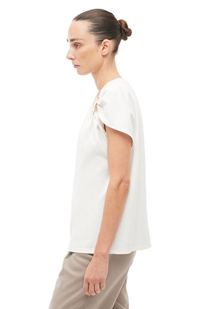 Perspective 100% Cotton Ecru Shoulder Detail T-Shirt
