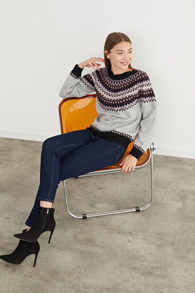 Fulla Moda Patterned Crew Neck Knitwear Sweater