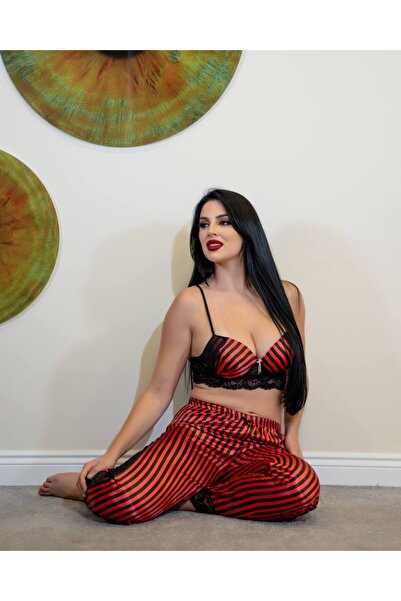 Lama Lingerie 2-Piece Line Patterned Satin Women's Pajama Set