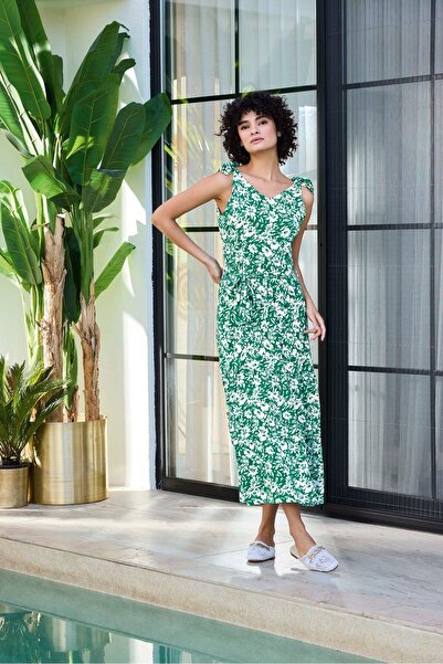 Aydoğan Women's Green Strap Viscose Summer Dress 250051