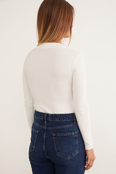 Fulla Moda Ribbed High Neck Snap Fastener Bodysuit