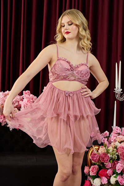 Lama Lingerie kadin tül  fantezi string takım gecelik