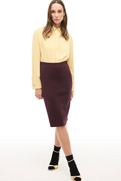 Perspective Burgundy High Waist Knee Length Knit Skirt