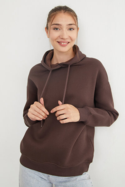 Fulla Moda 3 Thread Basic Oversize Hooded Sweatshirt