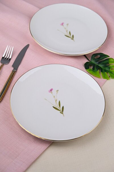 tabakevi Tabak Evi Porcelain Natura Broadcloth Gold Gilded Cake Plate 20.50cm 2 Pcs