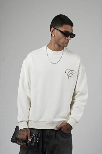 Butik Trend Biz Printed Men's Sweatshirt Crew Neck with Embroidery Detail