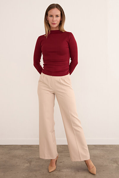 Fulla Moda Basic Draped Side Stand Collar Modal Blouse