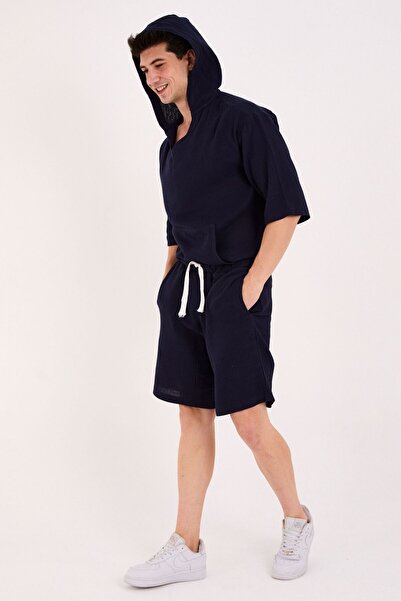 RELAXL Set of 2 100% Cotton Muslin Oversize Navy Blue Sweatshirt and Shorts