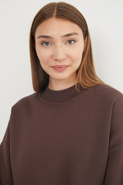 Fulla Moda 3 Yarn Basic Crew Neck Oversize Sweatshirt