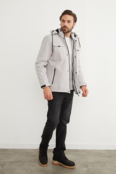 Fulla Moda Diving Fabric Snap Button Hooded Jacket