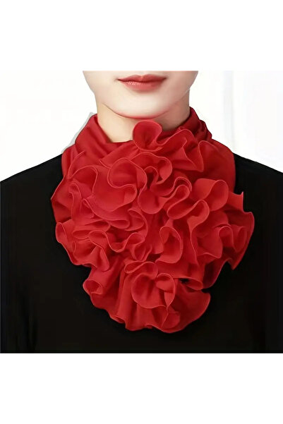 WasWink Şık Siyah Fırfırlı Yaka Eşarp - Detaylı Rulo Tasarımlı Elastik Boyun ...