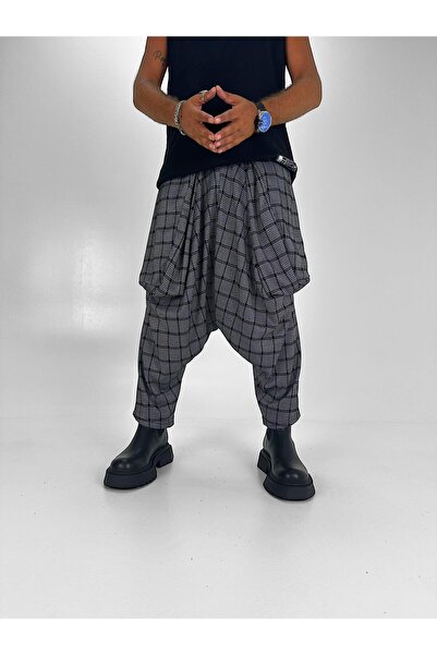 Superbluemexico Унисекс жакардови панталони с авангарден дизайн, с кариран мотив и балонни джобове