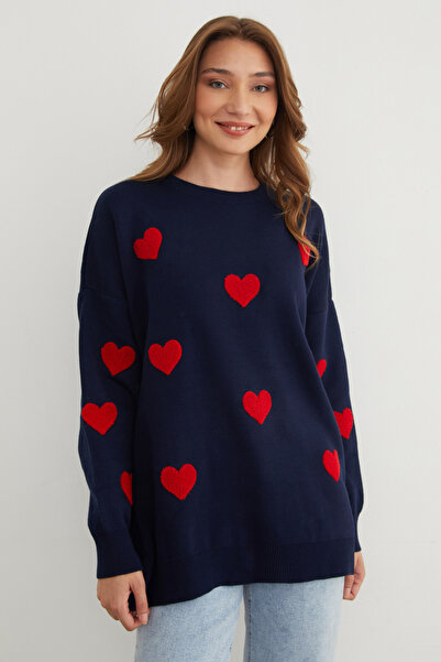 Fulla Moda Оверсайз трикотажний светр з вишивкою у вигляді серця